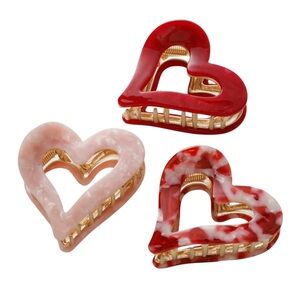 Juliette Valentine Heart Claw Clip | Red & Pink Heart Hair Clip | Gold Metal NWT